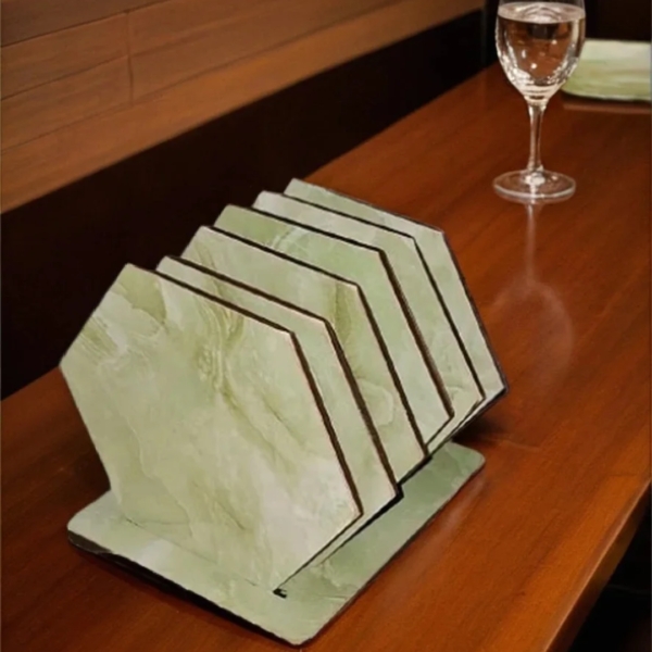 Marble Design. Coaster Set of 6 Beautiful Wooden Coasters -Set fit for Tea Cups, Coffee Mugs and Glasses
