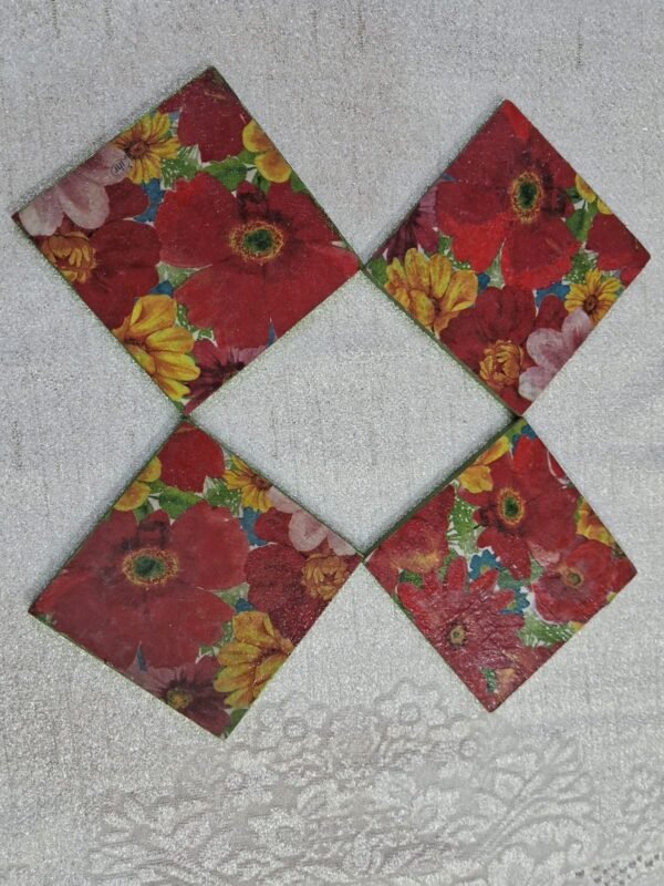 Trendy red floral Coaster set -4 perfect for tea/coffee and kitchen use - Image 2