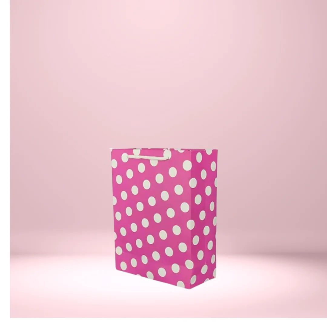 Solid Party Bag -Pink Polka Dot Gift Bag - Image 2