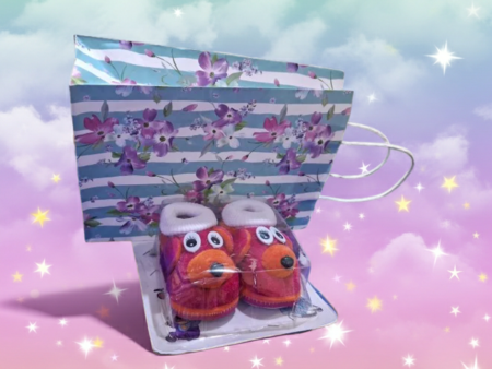 Pink orange Baby Booties Floral Party Paper Gift Bag, 1 pack 2 units , Bag and Booties