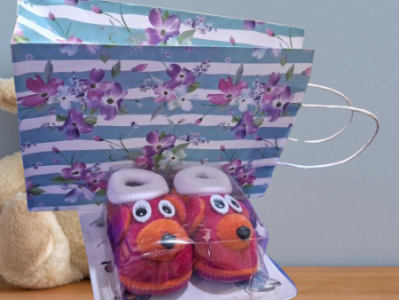 Pink orange Baby Booties Floral Party Paper Gift Bag, 1 pack 2 units , Bag and Booties