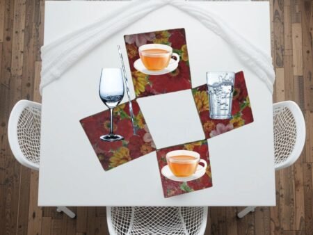 Trendy red floral Coaster set -4 perfect for tea/coffee and kitchen use