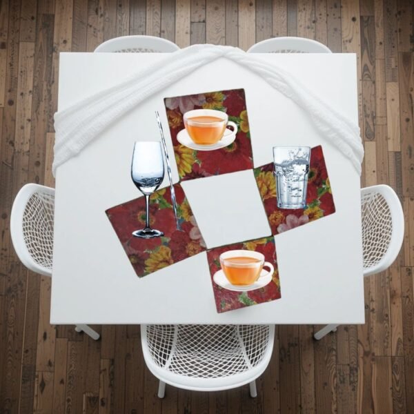 Trendy red floral Coaster set -4 perfect for tea/coffee and kitchen use