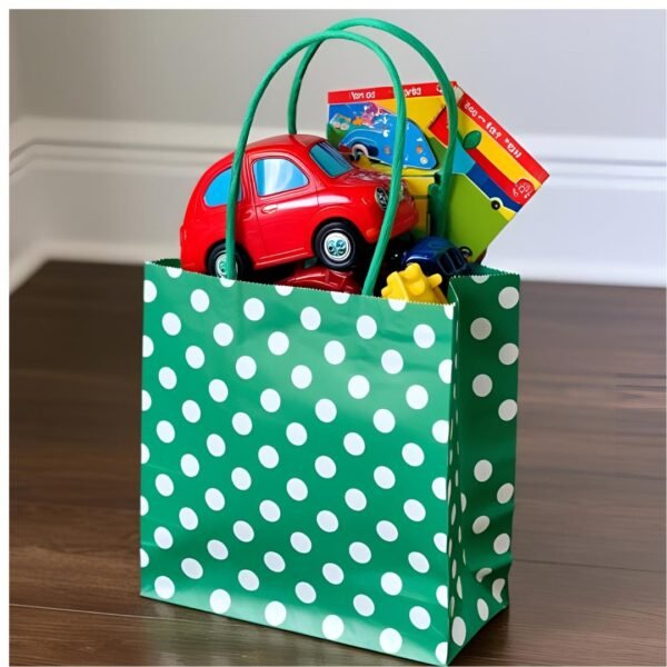 Solid Green Polka Dot Paper Gift Bag