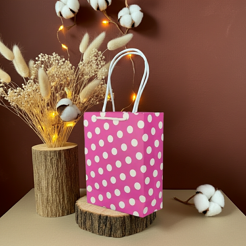 Solid Party Bag -Pink Polka Dot Gift Bag - Image 3
