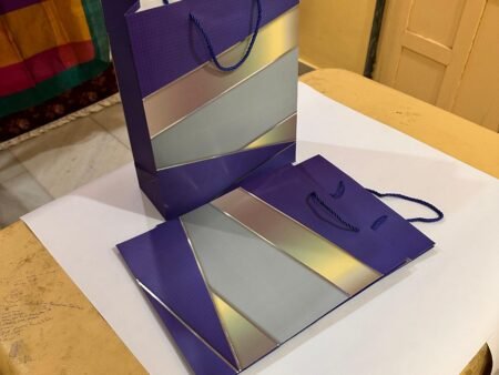 Purple & Gold Striped Paper Gift Bag 2 in 1 pack – Stylish and Elegant for all Special Occasions