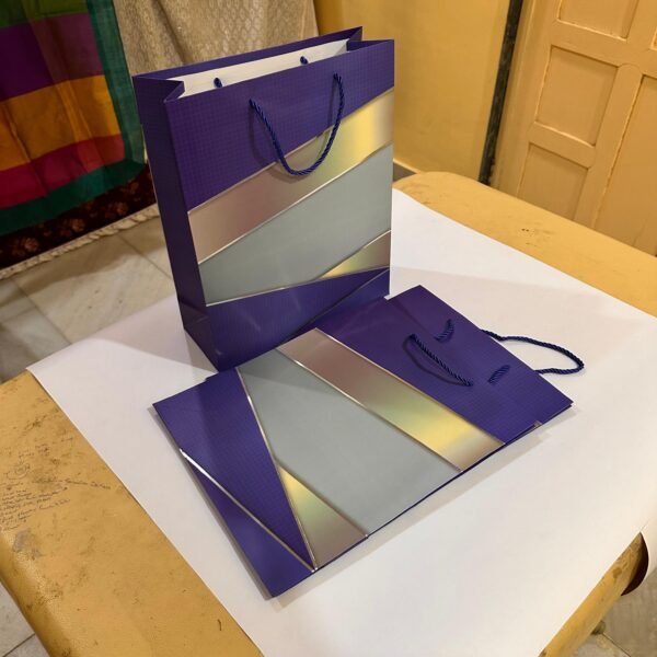 Purple & Gold Striped Paper Gift Bag 2 in 1 pack – Stylish and Elegant for all Special Occasions