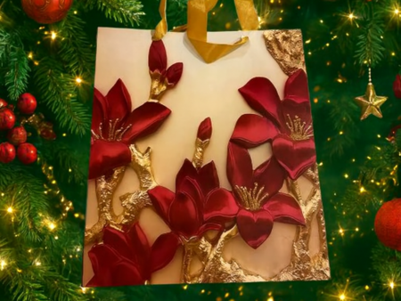 A-Luxury Party Gift Bag with Red Embossed Flowers