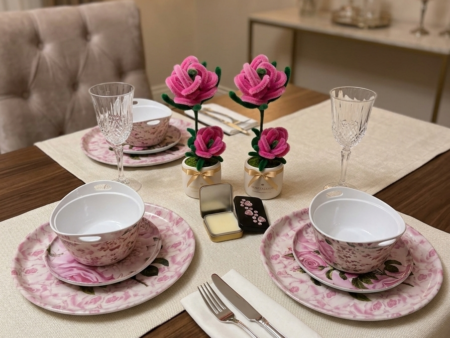 Free Perfume+ Rose with Melamine Dinner Plate and Bowl Set (Pack of 2 Plates and 2 Bowls)