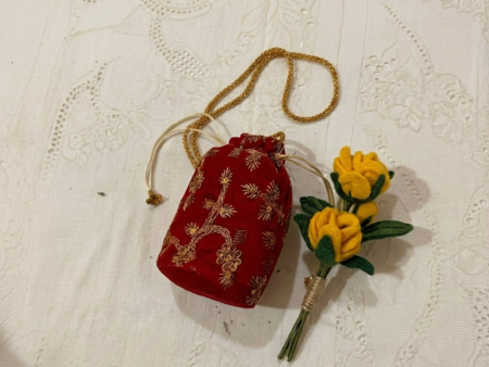 Get Free Yellow Rose with Red  Potli Pouch-Gifting purpose Valentine Special