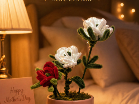 Handmade White Glow Rose – shines in light and softly