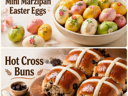 Combo Mini Marzipan Easter Eggs (6) Hot Cross Buns (4)
