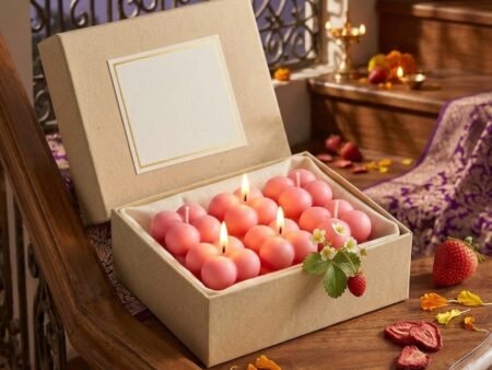 BonBonCount Strawberry Scented Mini Bubble Candles with Free Fairy Lights – Pack of 6